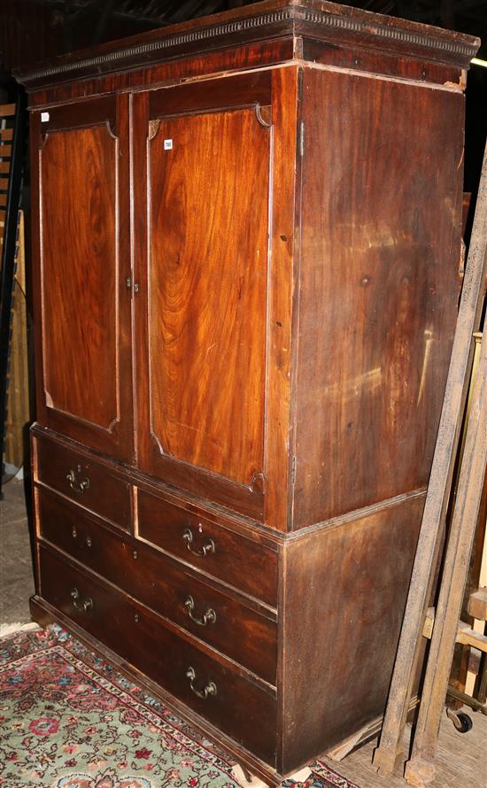 George III mahogany clothes press cupboard(-)